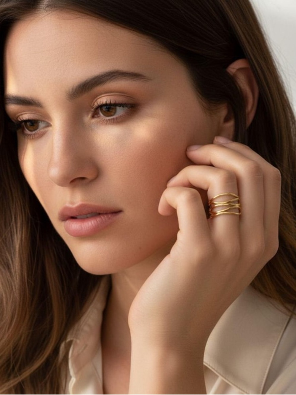 Absolutely beautiful Gold accent adjustable Statement design Ring Sz 8 Brand New